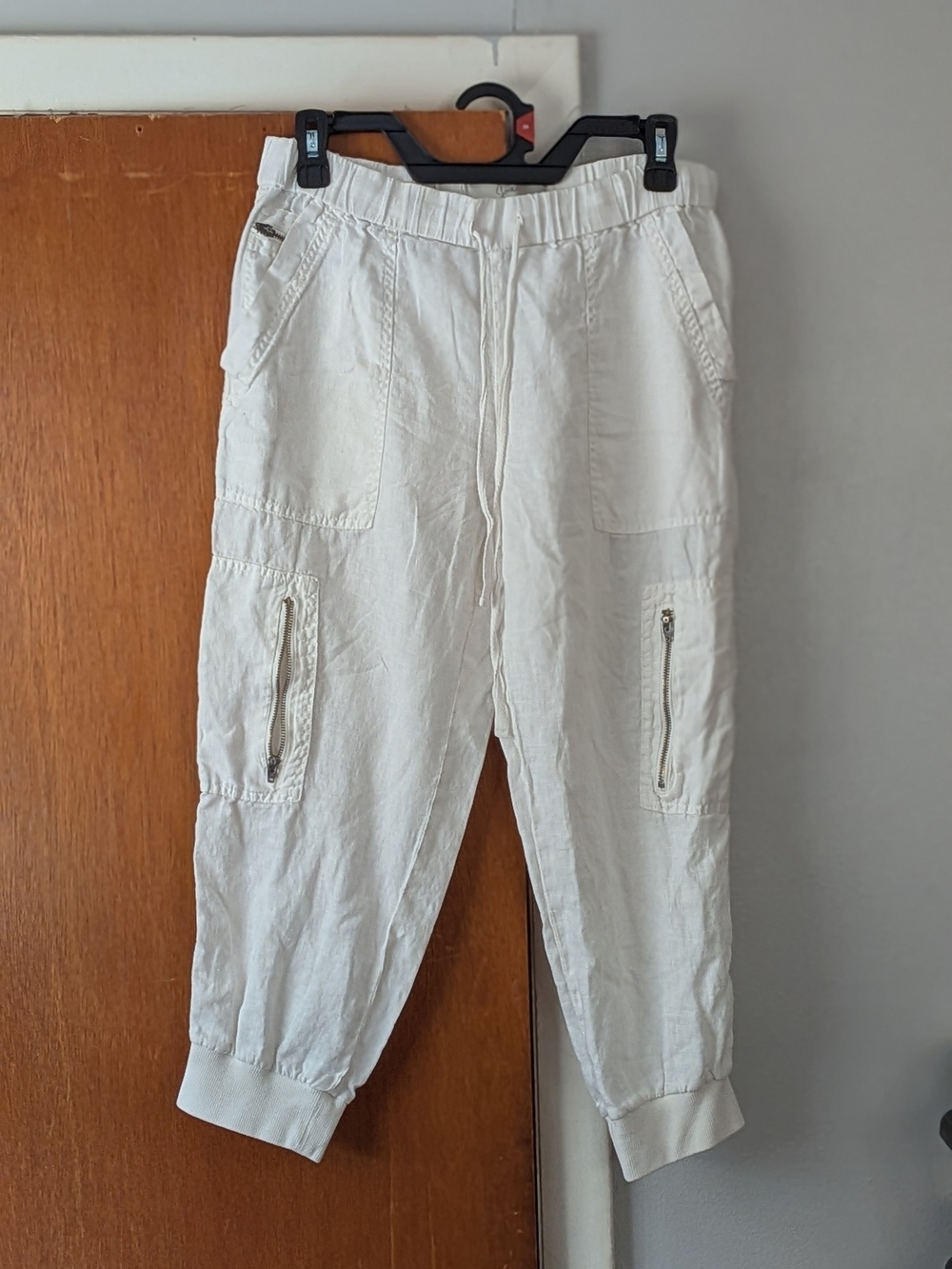 Woman's Josie Cream Cargo Jogger Pants - Casual Drawstring Waist Size M